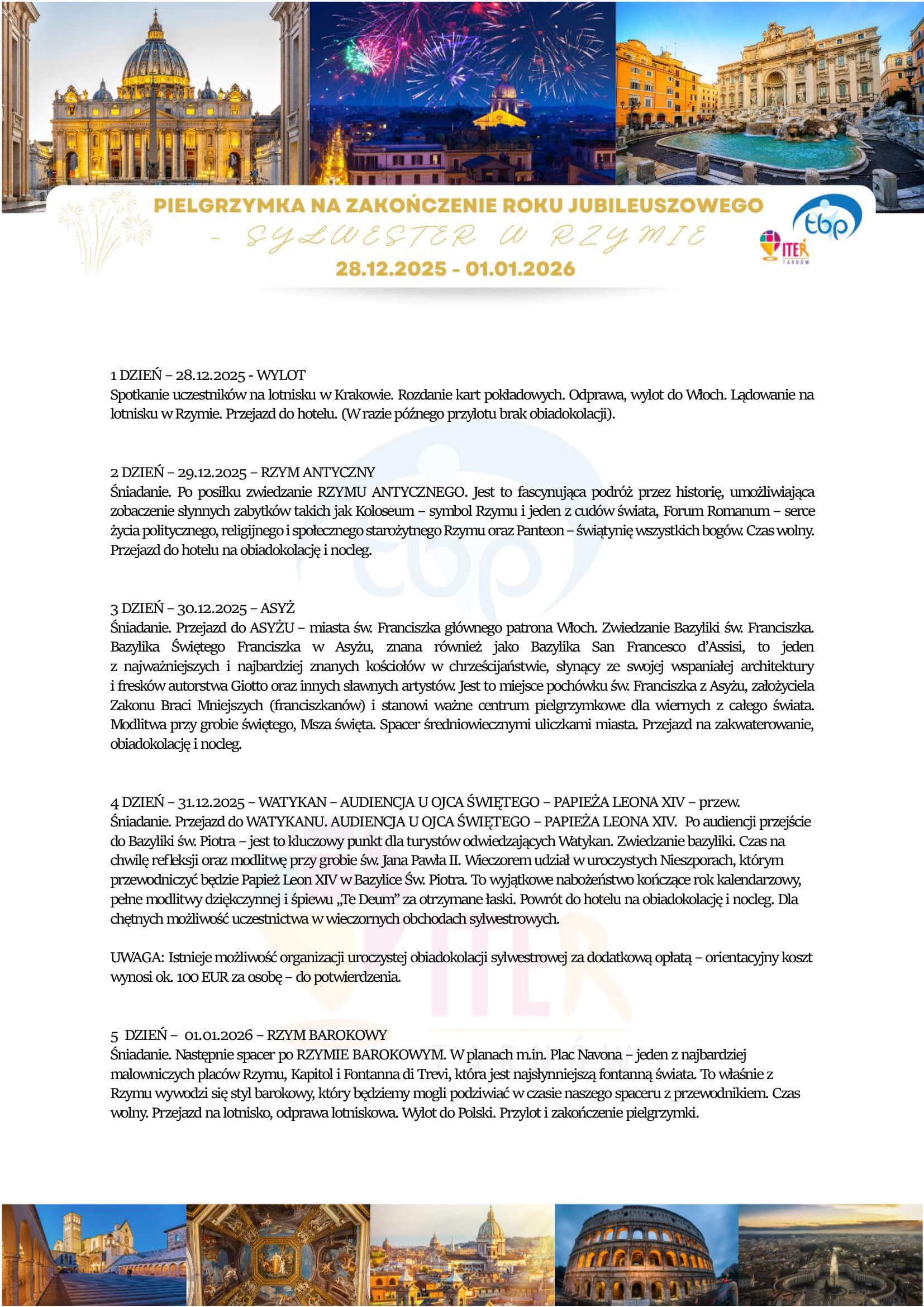 Program wycieczki do Rzymu