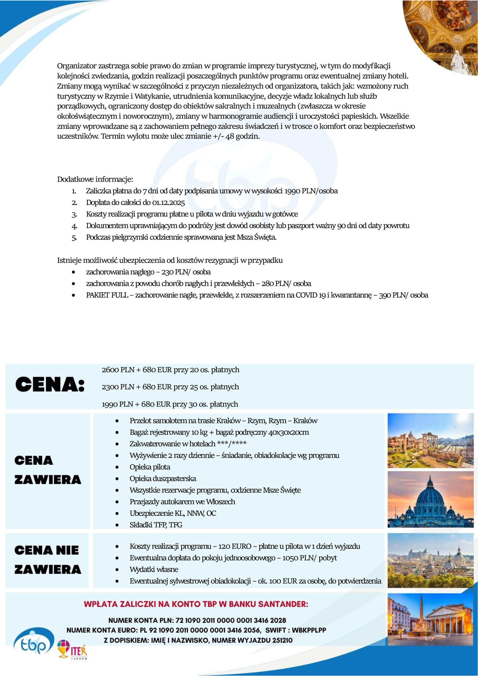 Program wycieczki do Rzymu