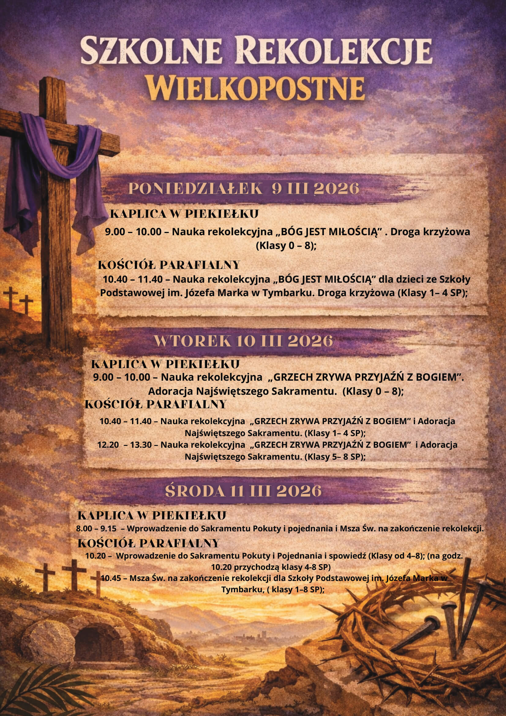 Program szkolnych rekolekcji wielkopostnych w roku 2026